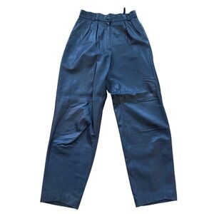 Vintage Mondi Navy Blue Genuine Leather High Waisted Tapered Pants Size 38